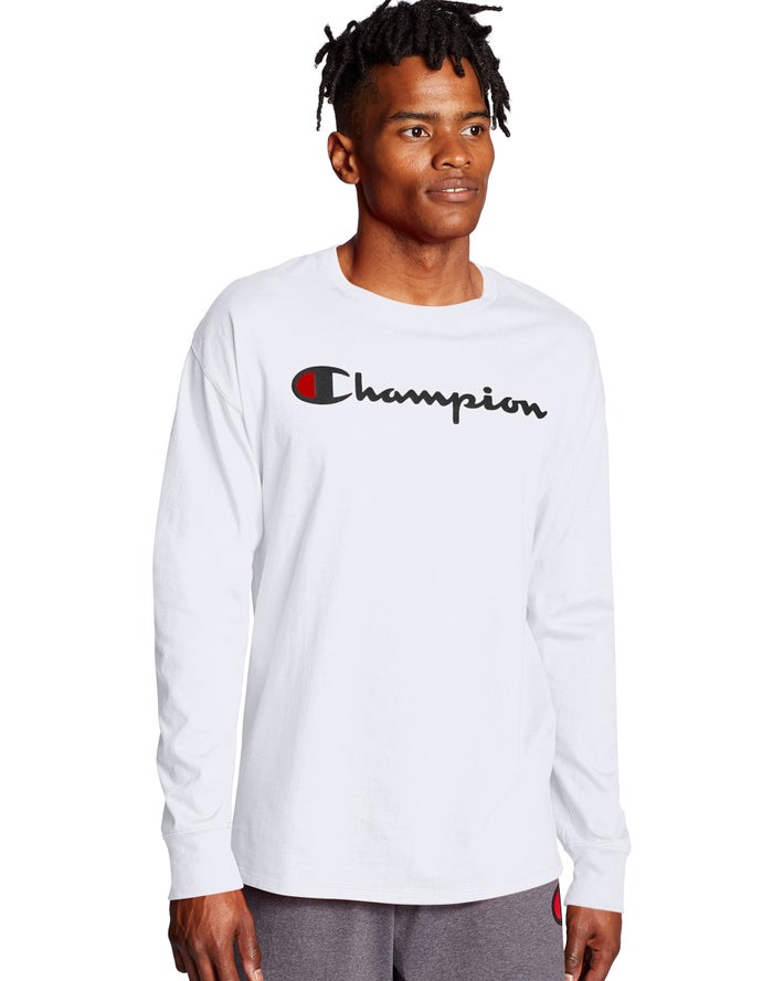 Champion Classic Long-Sleeve Script Logo T-Shirt Heren - Wit - Belgie 2305VEYIF